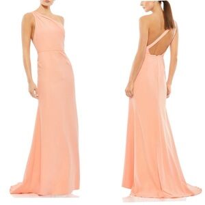 IEENA FOR MAC DUGGAL ONE SHOULDER JERSEY MERMAID GOWN Peach 26266 Size 12